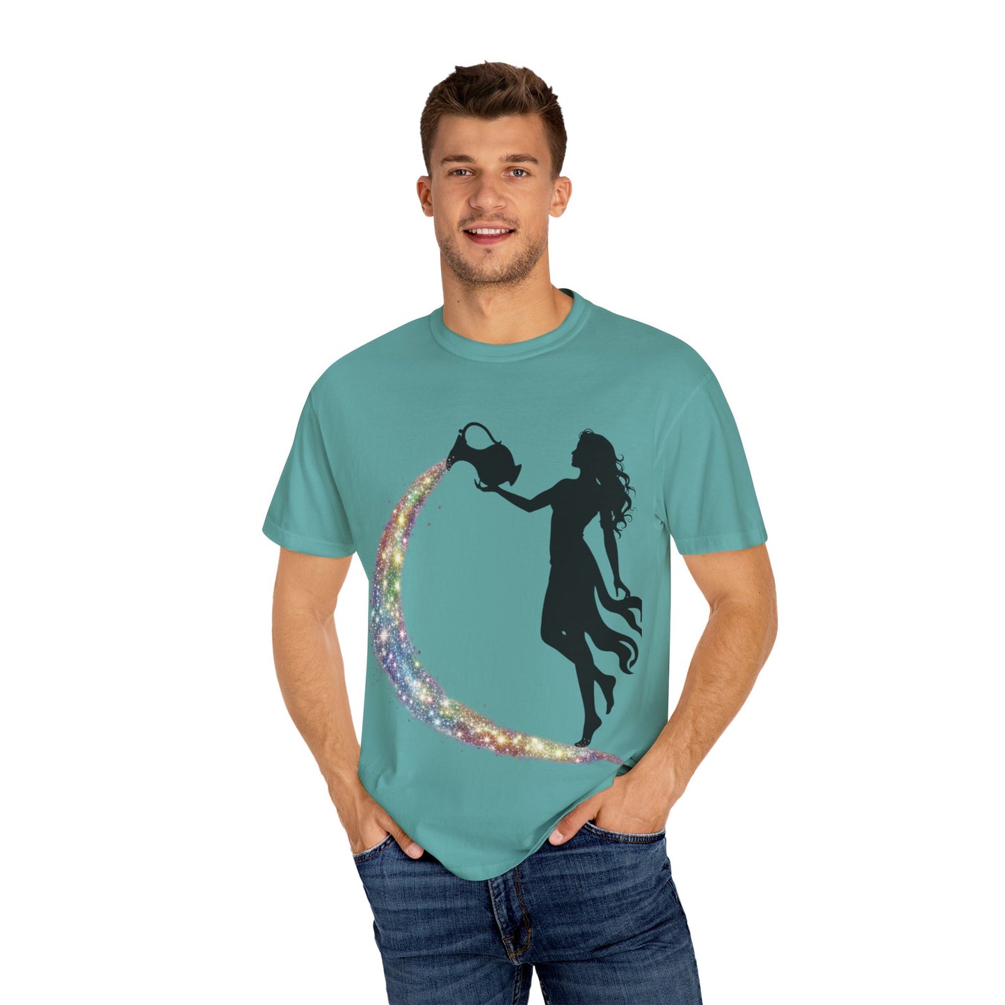 Aquarius Unisex T-shirt - Rainbow Flame Pride Design