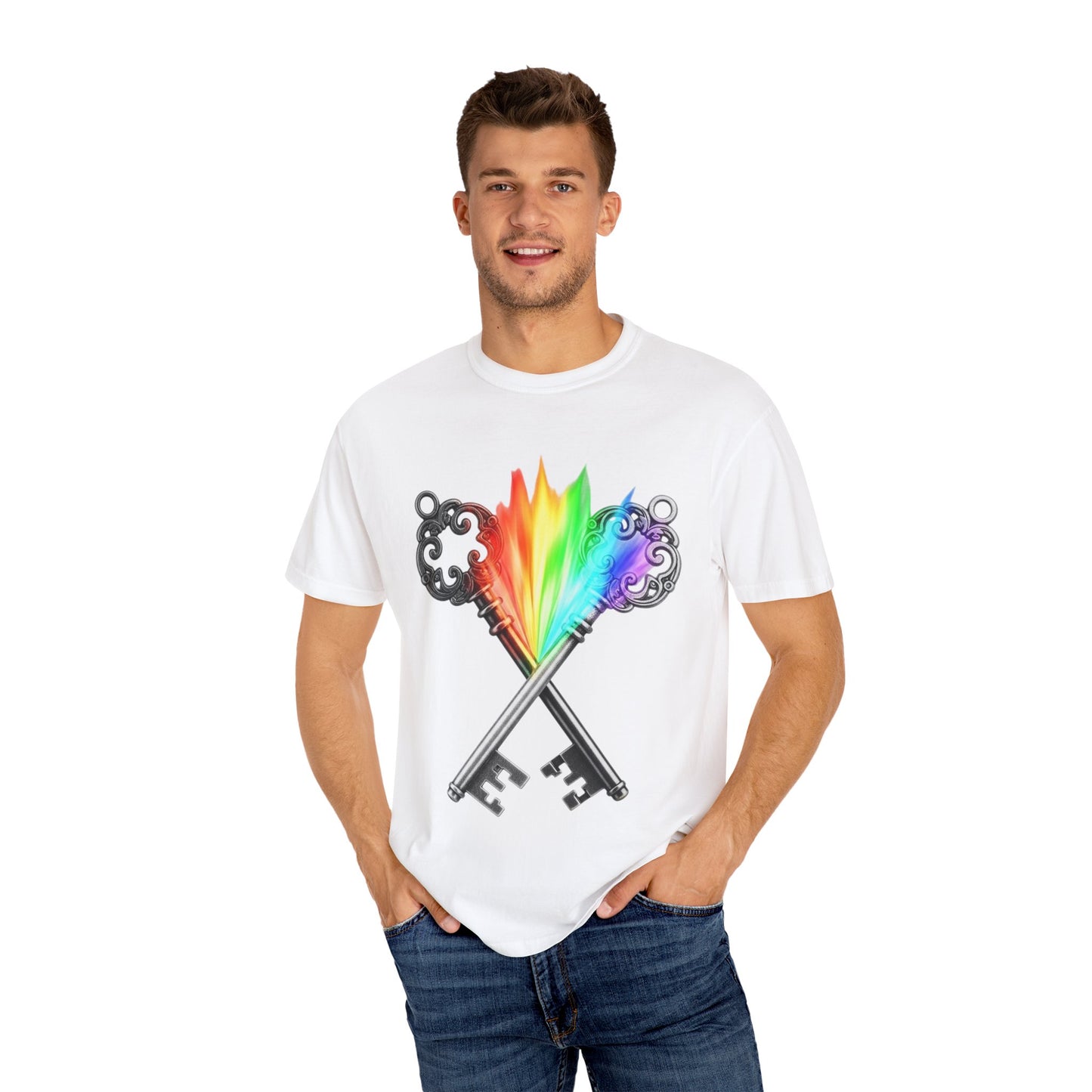 Gemini Unisex T-shirt - Rainbow Flame Pride Design