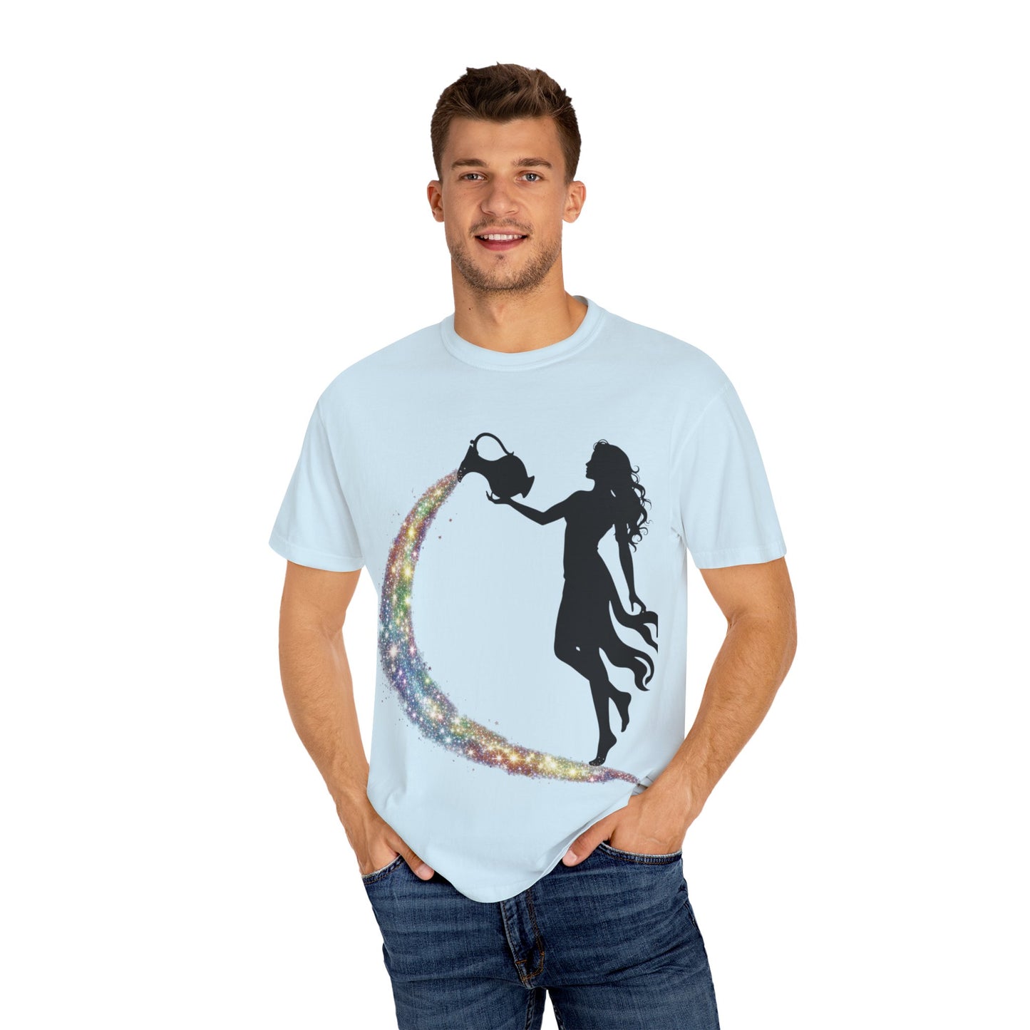 Aquarius Unisex T-shirt - Rainbow Flame Pride Design