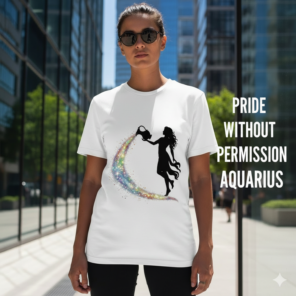 Aquarius Unisex T-shirt - Rainbow Flame Pride Design