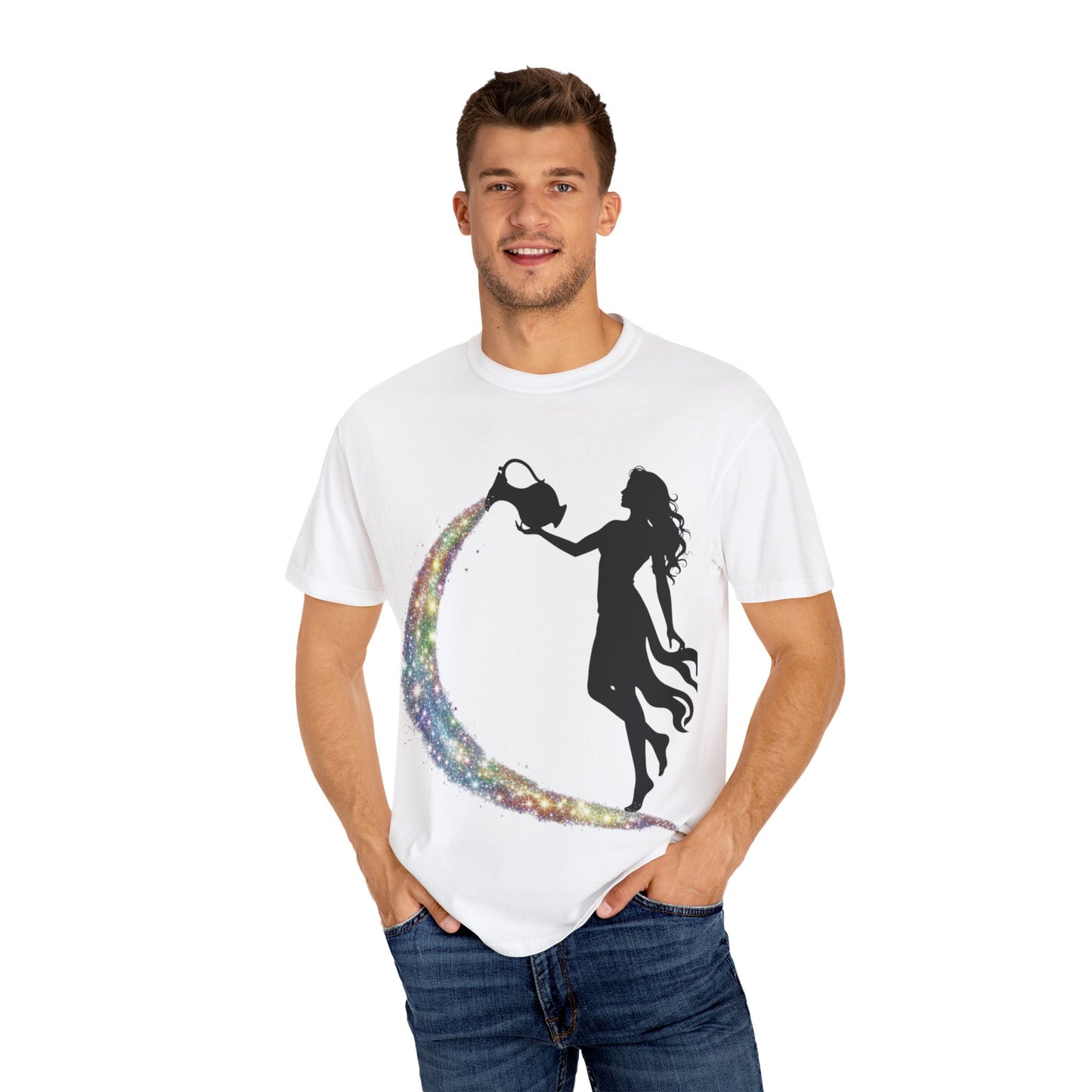 Aquarius Unisex T-shirt - Rainbow Flame Pride Design