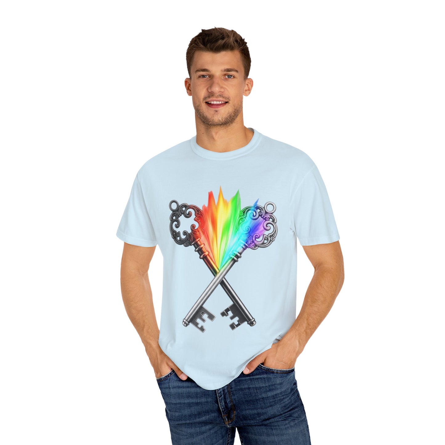 Gemini Unisex T-shirt - Rainbow Flame Pride Design