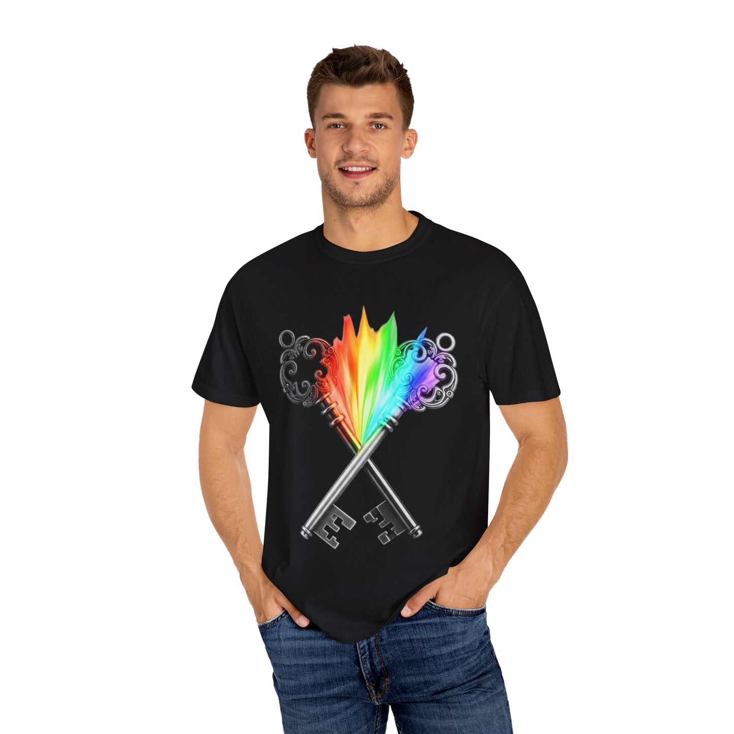 Gemini Unisex T-shirt - Rainbow Flame Pride Design