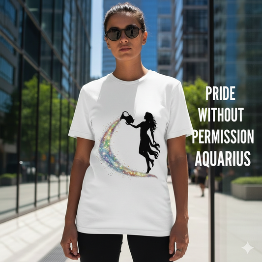 Aquarius Unisex T-shirt - Rainbow Flame Pride Design